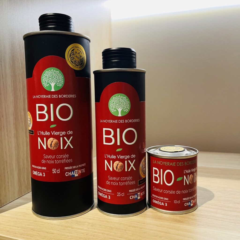 Gamme d'huile vierge de noix bio pressée à chaud, La Noyeraie des Borderies